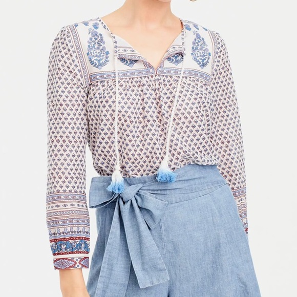 Floral Paisley Cotton Peasant Top - Picture 6 of 8